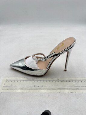 FSJ Silver Pointed Toe High Stiletto Heel Strappy Buckle Ladies Party Prom Shoes